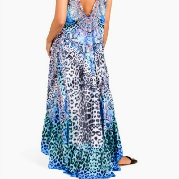 TRUE COLOURS by La Moda Frill Hi-Low Blue Beach Swim Cover-Up Maxi Dress NWT - Picture 3 of 8